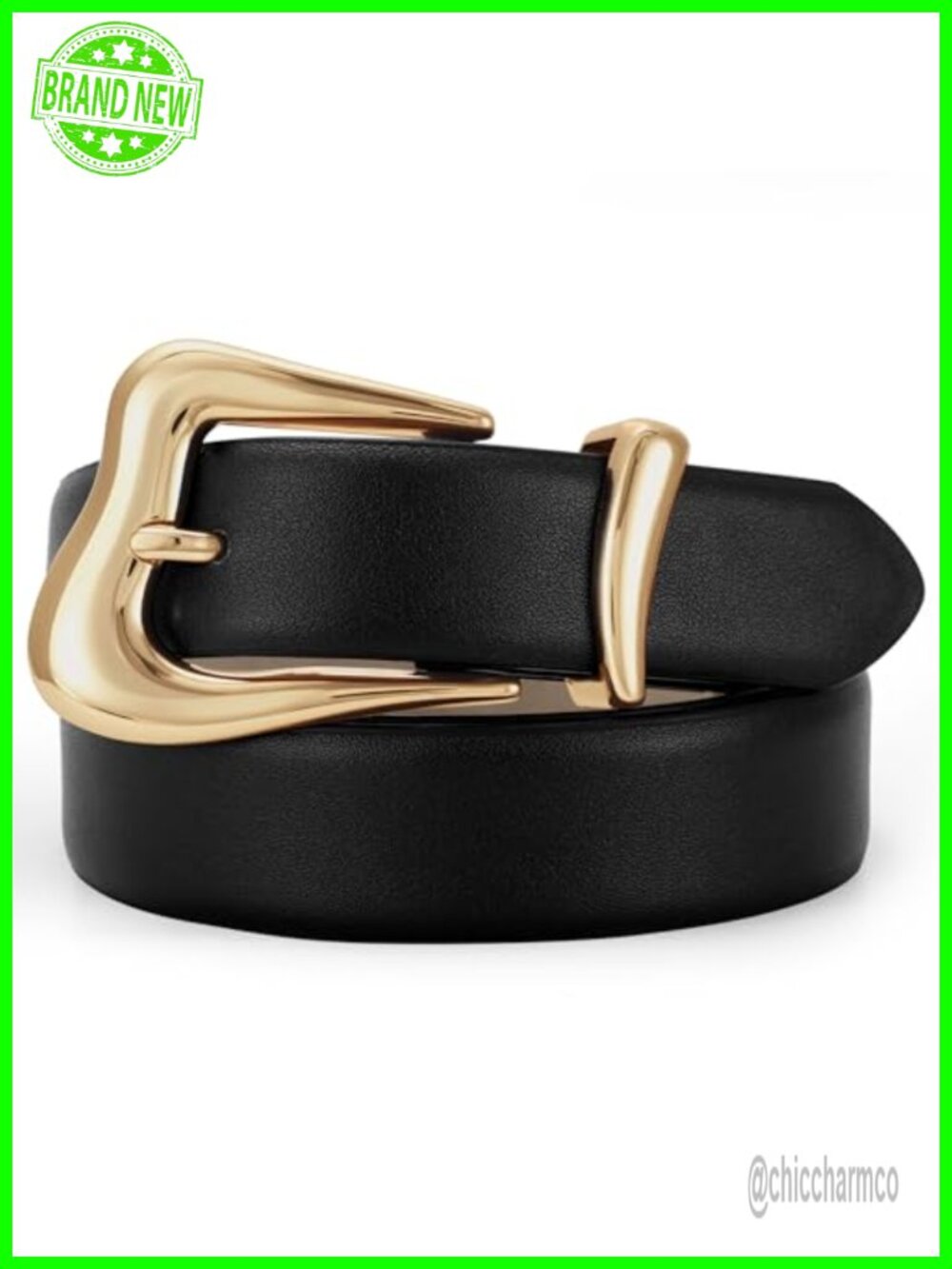 Women PU Leather Belt with Gold Buckle Fashion Waist Belt for Jeans Pants